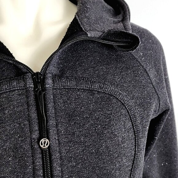 Lululemon Sparkle Scuba Hoodie Dark Grey Silver Specks Cotton Thumbholes Sz 8 - Picture 4 of 11